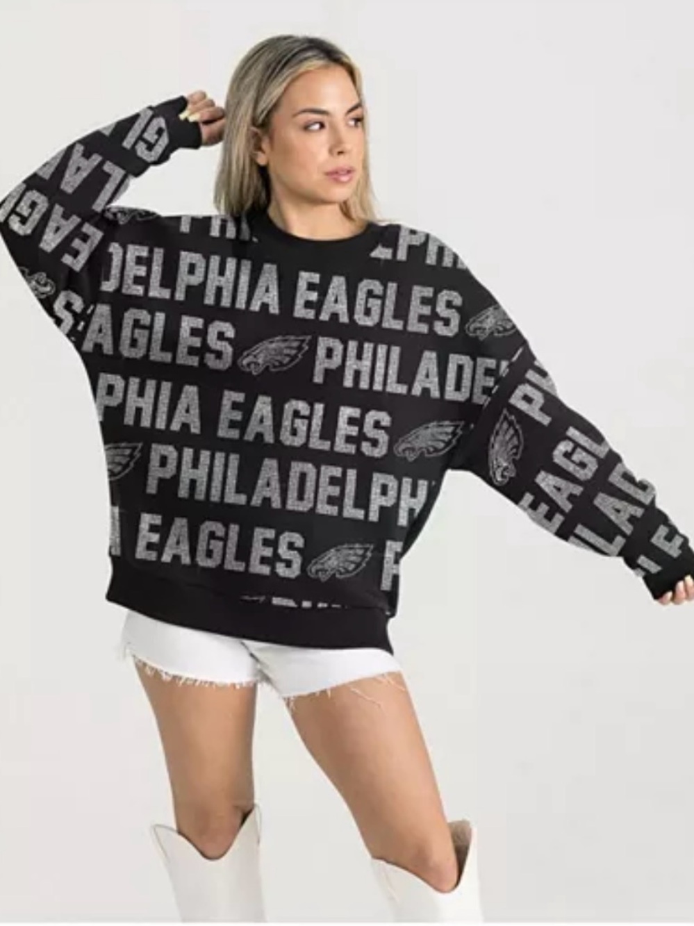 Gameday Couture Black Philadelphia Eagles Rhinestone Crewneck Sweater xl NWOT